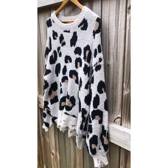Altar’d State Distressed Leopard Print Long Sleeve Sweater - Picture 3 of 12